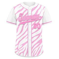 Custom White Pink Zebra Pattern Personalized Authentic Baseball Jersey BSBJ01-D020201-20