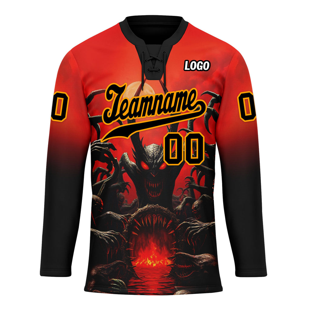 Custom Red Black Orange Gothic Personalized Hockey Jersey HCKJ01-E0601-07