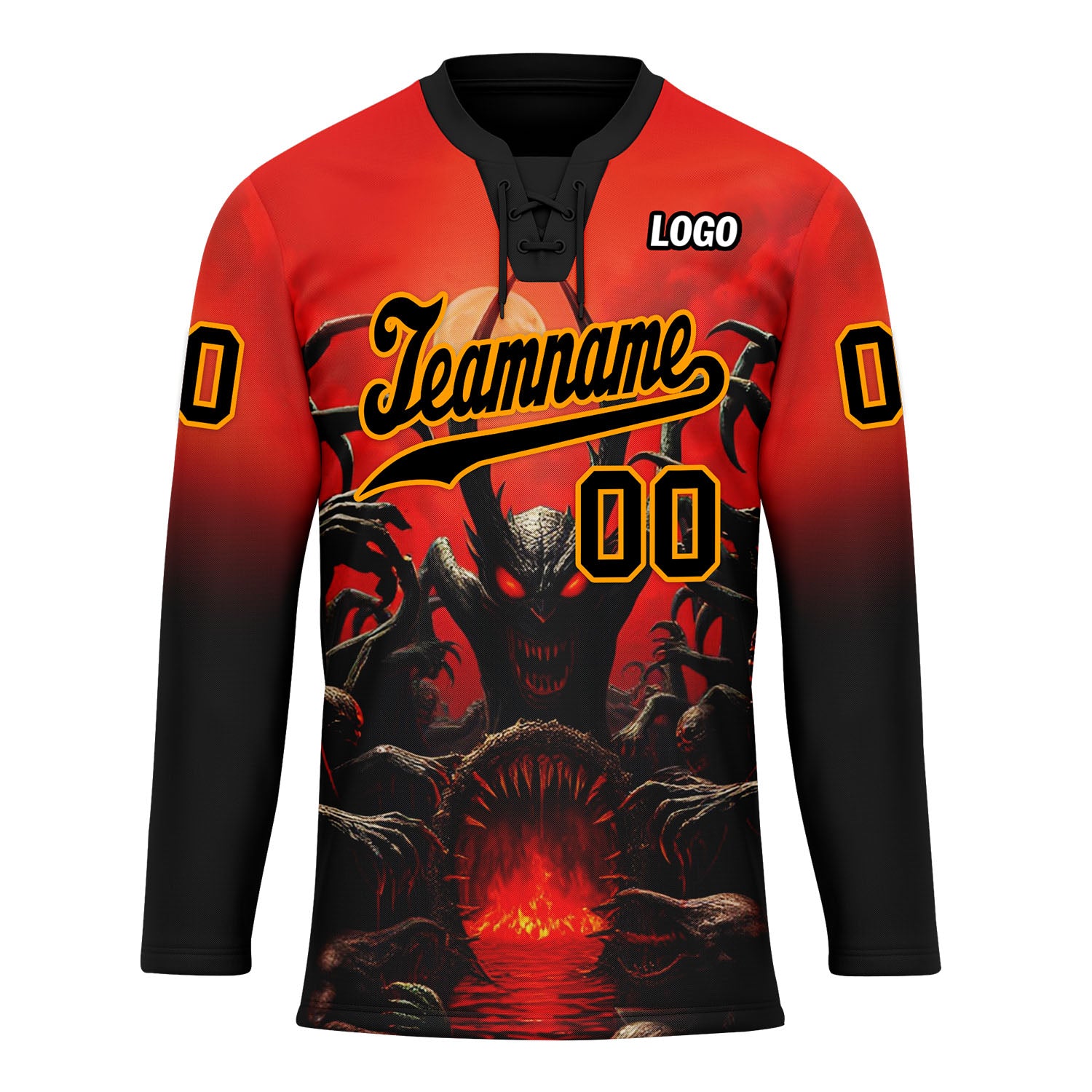 Custom Red Black Orange Gothic Personalized Hockey Jersey HCKJ01-E0601-07