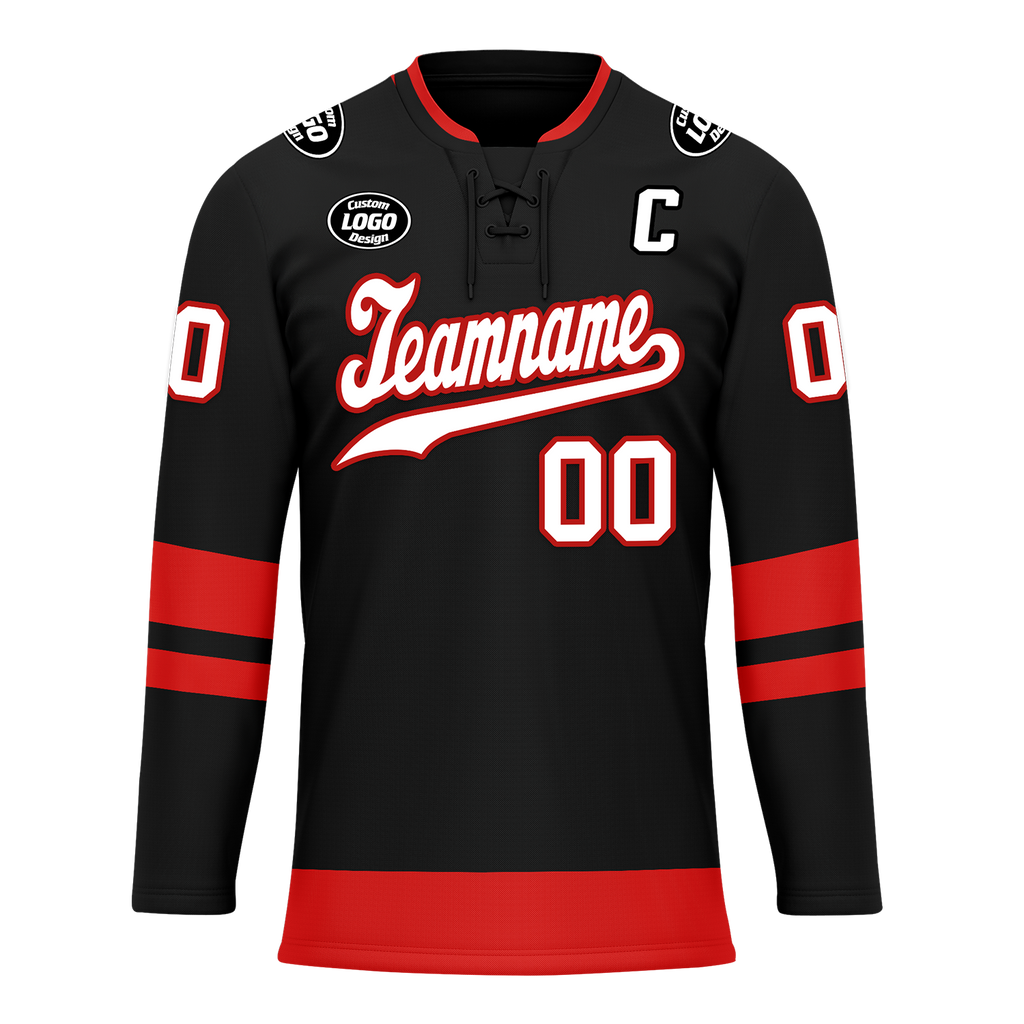 Custom Black Red Personalized Hockey Jersey HCKJ01-D0a700b