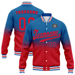 Custom Blue Red Fade Fashion Jacket Bomber Full-Snap Varsity Letterman Personalized Jacket FZ005-D020229-11