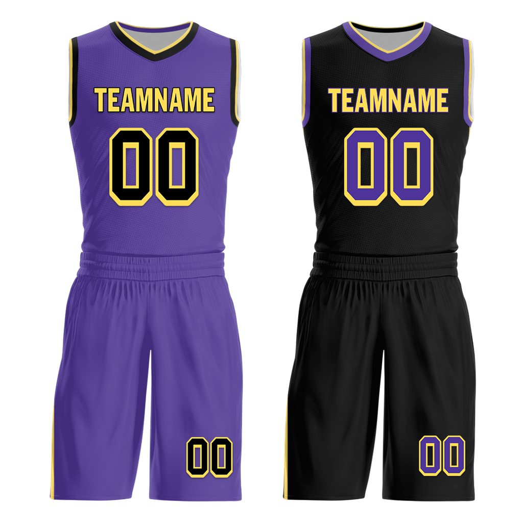 Custom Purple Black Classic Style Reversible Basketball Uniform Personalized COOLMAX BBJR-D017033