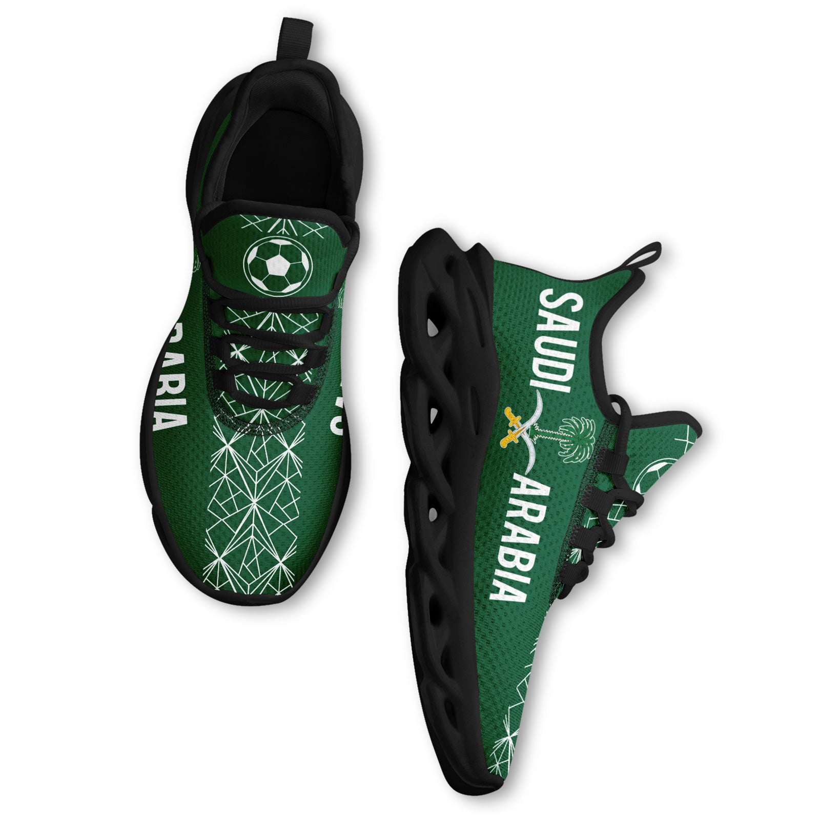 Custom Saudi Arabia 2026 World Cup Sneakers DIY Country Flag Running Shoes Lightweight Sport Shoes Gift for Football Fans Personalized Team Name and Logo FN003-F009078-3