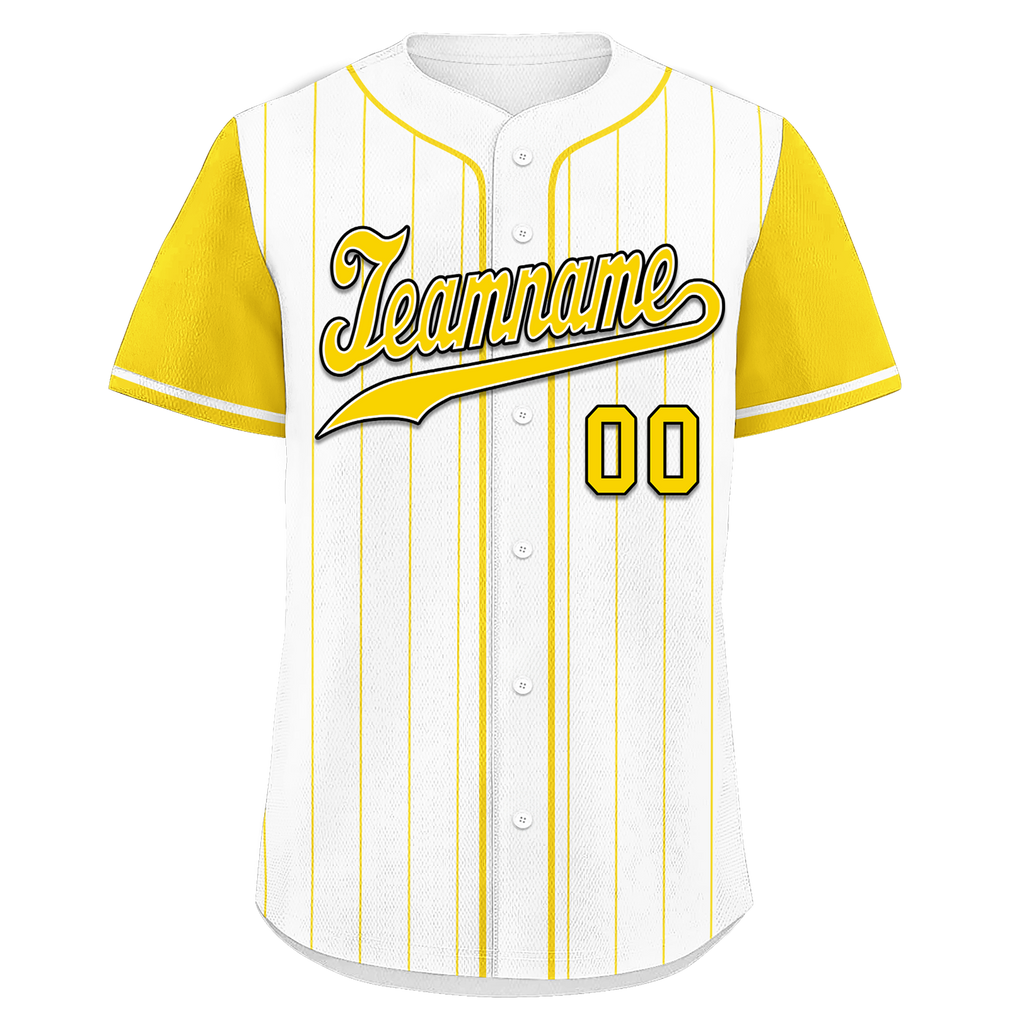 Custom White Yellow Stripe Fashion Personalized Authentic Baseball Jersey BSBJ01-D017241