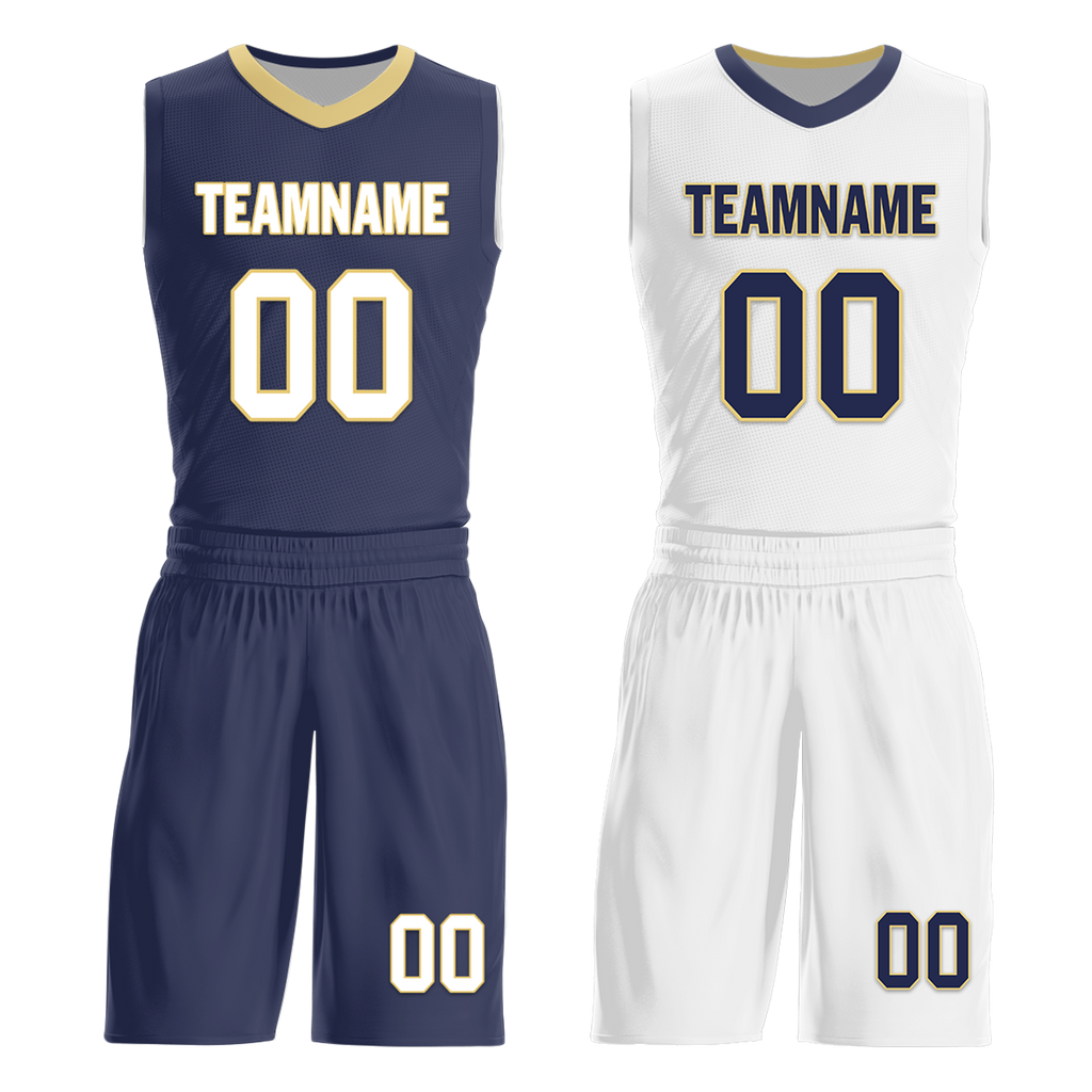 Custom Blue White Classic Style Reversible Basketball Uniform Personalized Ordinary BBJR-D017050