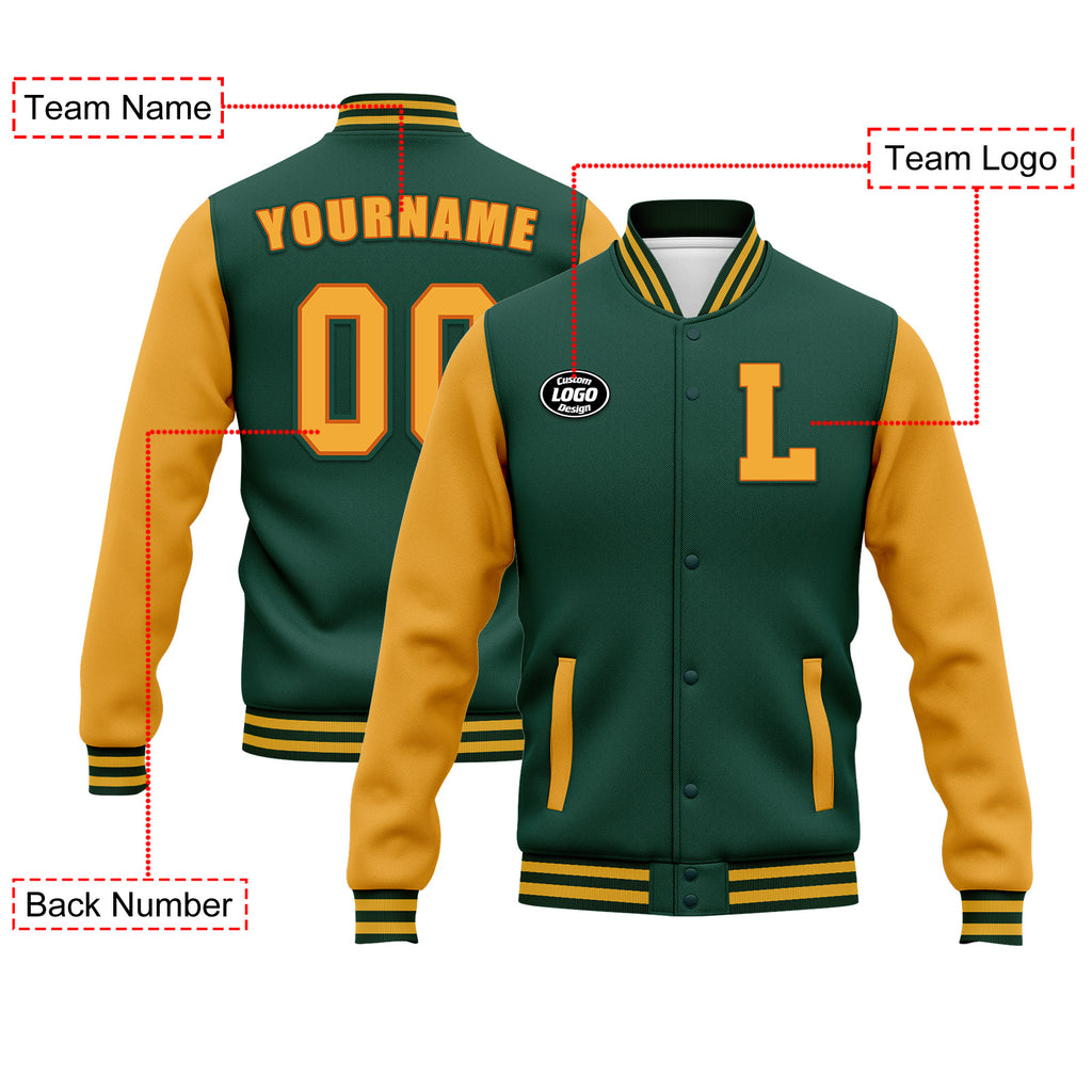Custom Green Yellow Waterproof Jacket Bomber Full-Snap Varsity Letterman Personalized Jacket FZ007CD-D020316-9
