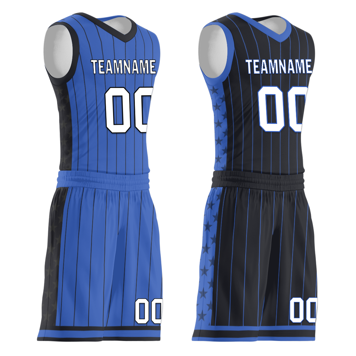 Custom Blue Black Classic Style Reversible Basketball Uniform Personalized COOLMAX BBJR-D017055