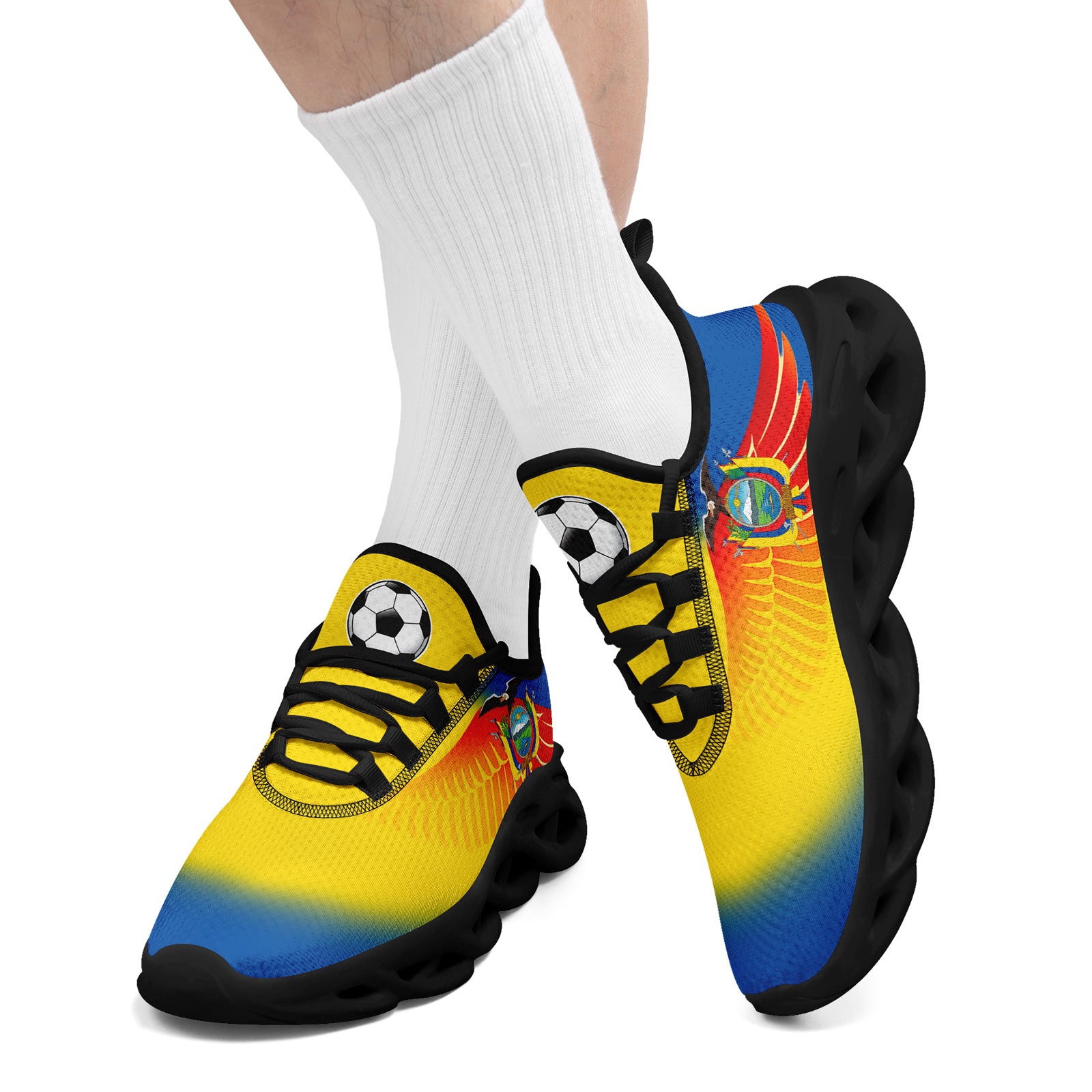 Custom Ecuador 2026 World Cup Sneakers DIY Country Flag Running Shoes Lightweight Sport Shoes Gift for Football Fans Personalized Team Name and Logo FN003-F009077-2