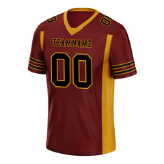 Custom Dark Red Yellow Striped Sleeves Personalized Authentic Football Jersey FBJ02-D06048