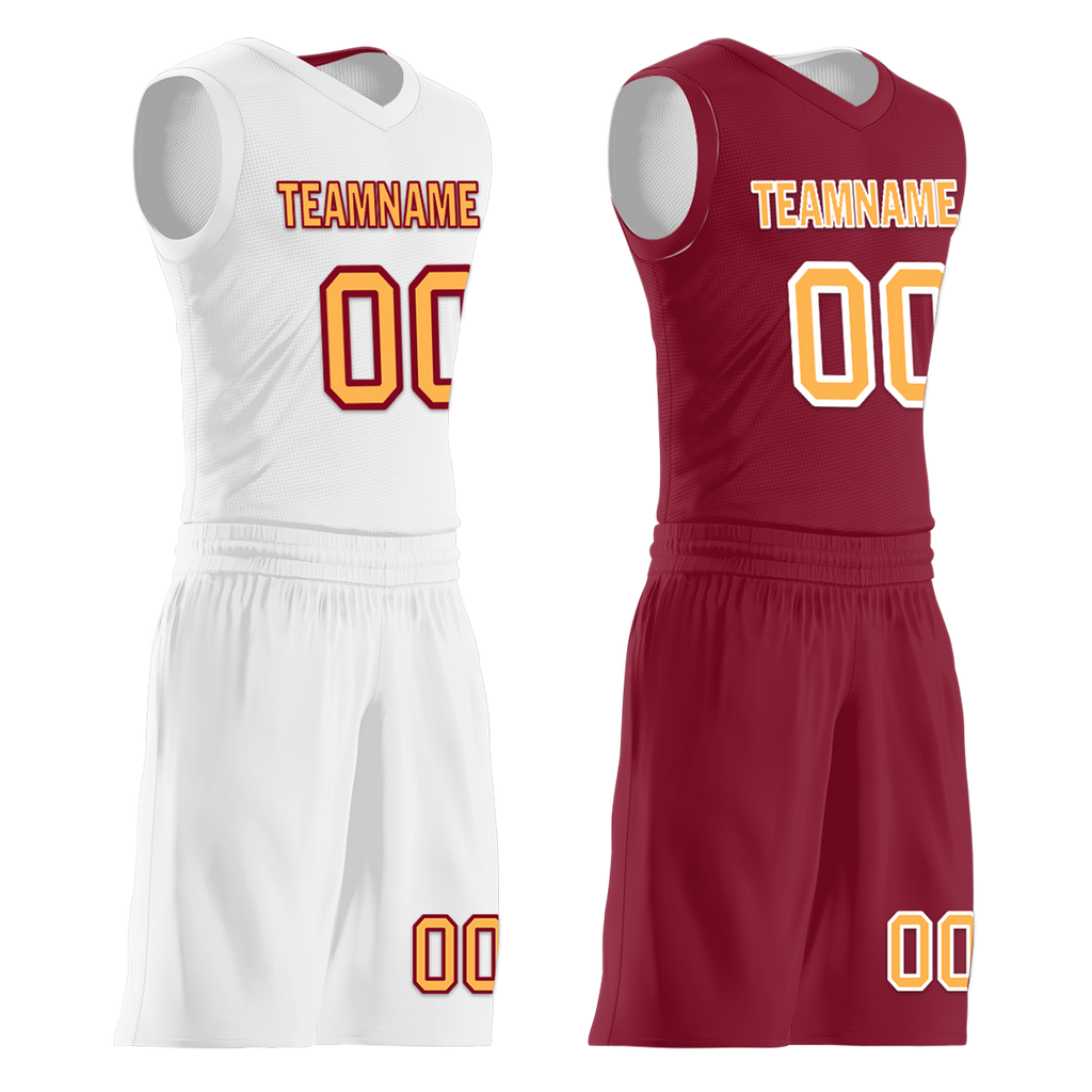 Custom White Red Classic Style Reversible Basketball Uniform Personalized COOLMAX BBJR-D017012
