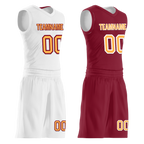 Custom White Red Classic Style Reversible Basketball Uniform Personalized COOLMAX BBJR-D017012