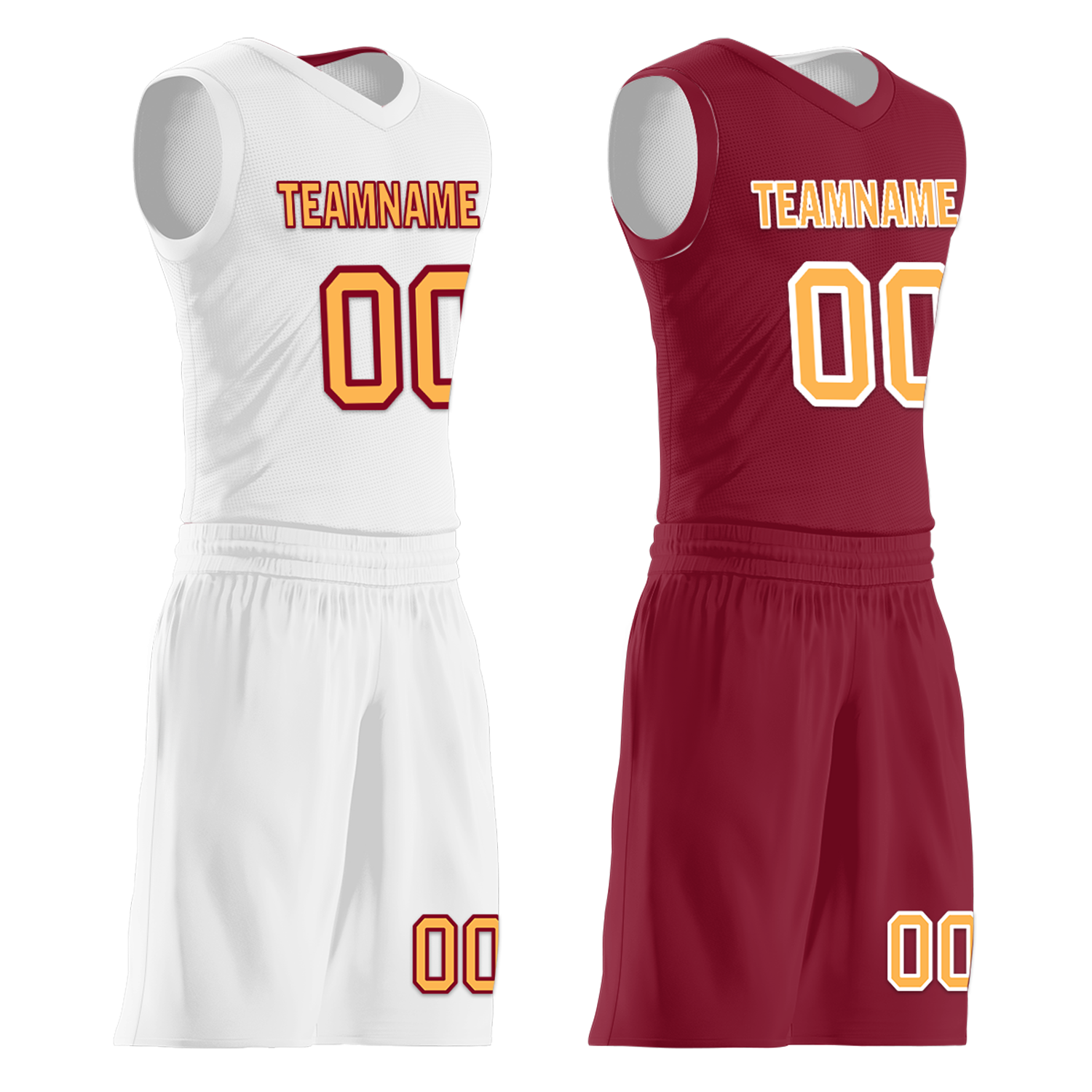 Custom White Red Classic Style Reversible Basketball Uniform Personalized COOLMAX BBJR-D017012