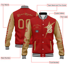 Custom Red Yellow San Francisco Jacket Bomber Full-Snap Varsity Letterman Personalized Jacket FZ005SX-D020290-25