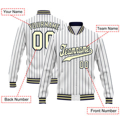 Custom White Navy Stripe Fashion Jacket Bomber Full-Snap Varsity Letterman Personalized Jacket FZ005-D020219-25