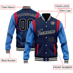 Custom Blue Tennessee Jacket Bomber Full-Snap Varsity Letterman Personalized Jacket FZ005-D025004-32