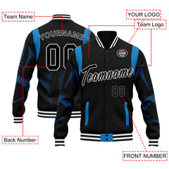 Custom Black Carolina Jacket Bomber Full-Snap Varsity Letterman Personalized Jacket FZ005-D025004-3