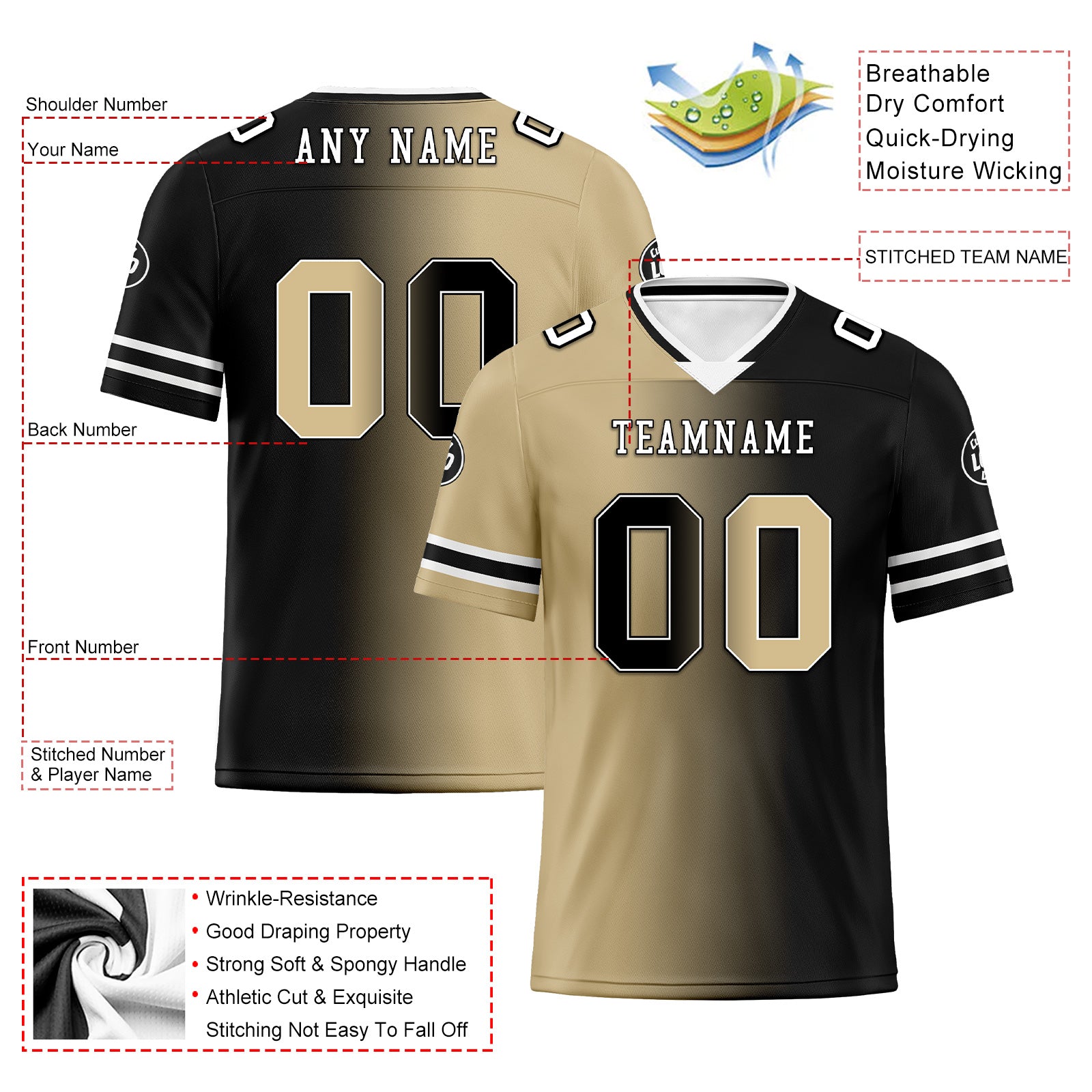 Custom Black Yellow Louisiana Personalized Authentic Football Jersey FBJ02-D028017-10