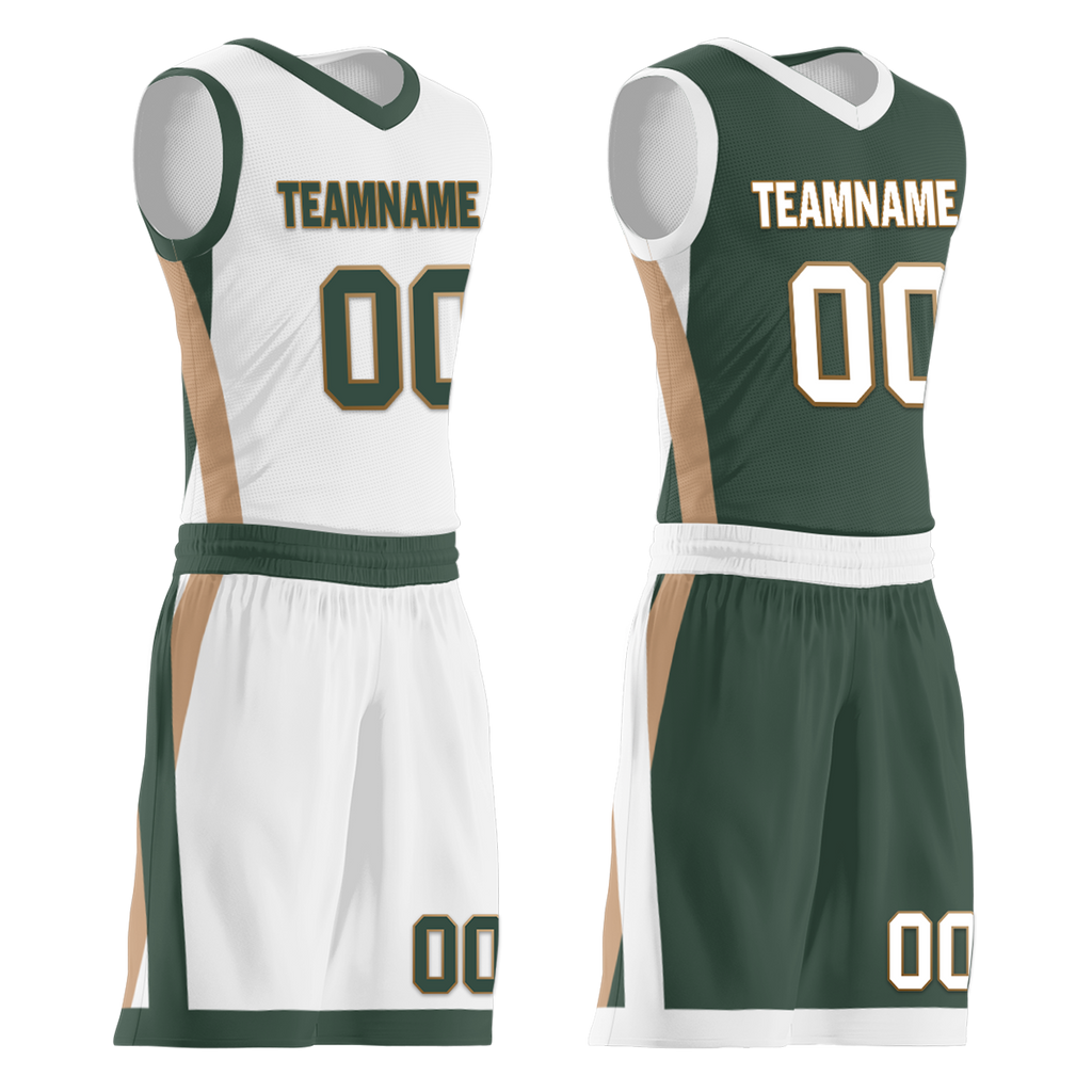 Custom White Green Classic Style Reversible Basketball Uniform Personalized Ordinary BBJR-D017002