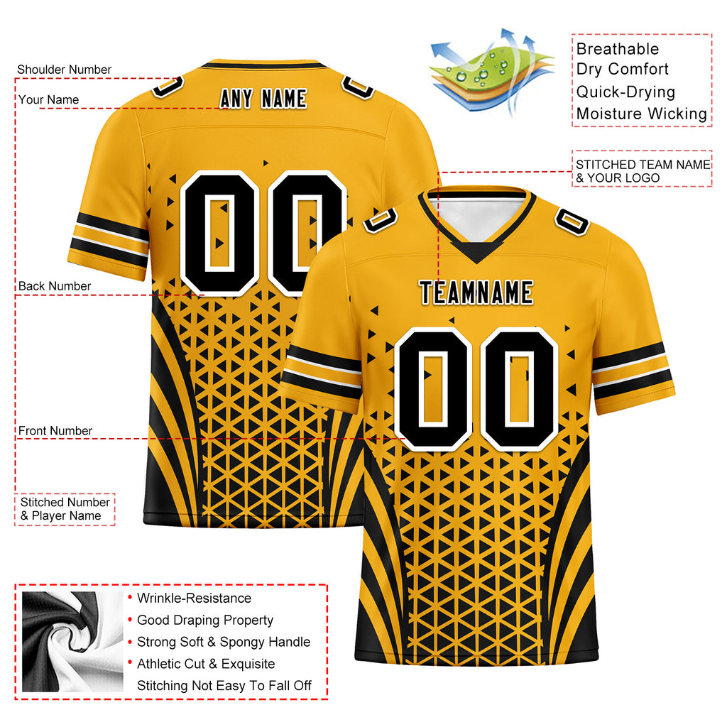 Custom Yellow Black Pennsylvania Personalized Authentic Football Jersey FBJ02-D023033-30