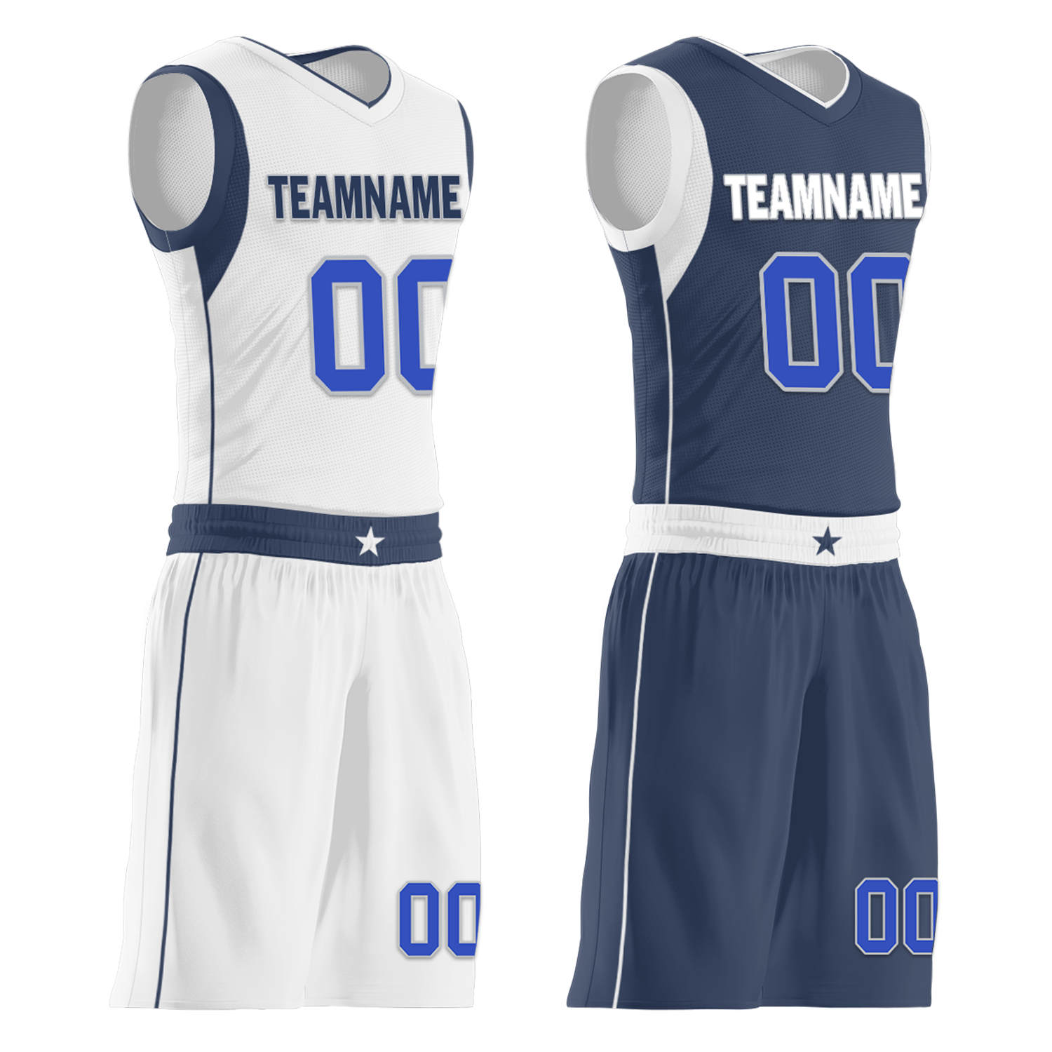 Custom White Blue Classic Style Reversible Basketball Uniform Personalized COOLMAX BBJR-D017054