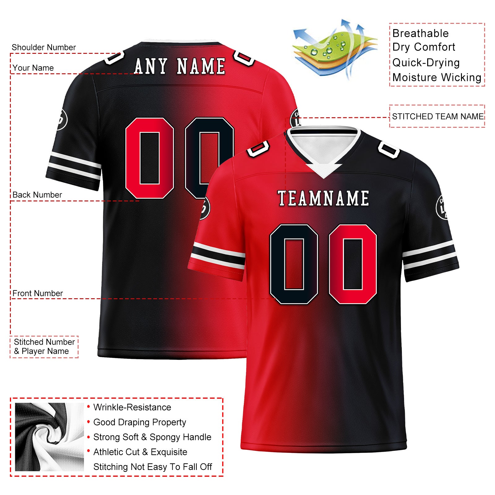 Custom Dark Gray Red Texas Personalized Authentic Football Jersey FBJ02-D028017-22