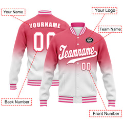 Custom Pink White Fade Fashion Jacket Bomber Full-Snap Varsity Letterman Personalized Jacket FZ005-D020229-29