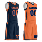 Custom Blue Orange Classic Style Reversible Basketball Uniform Personalized COOLMAX BBJR-D017015