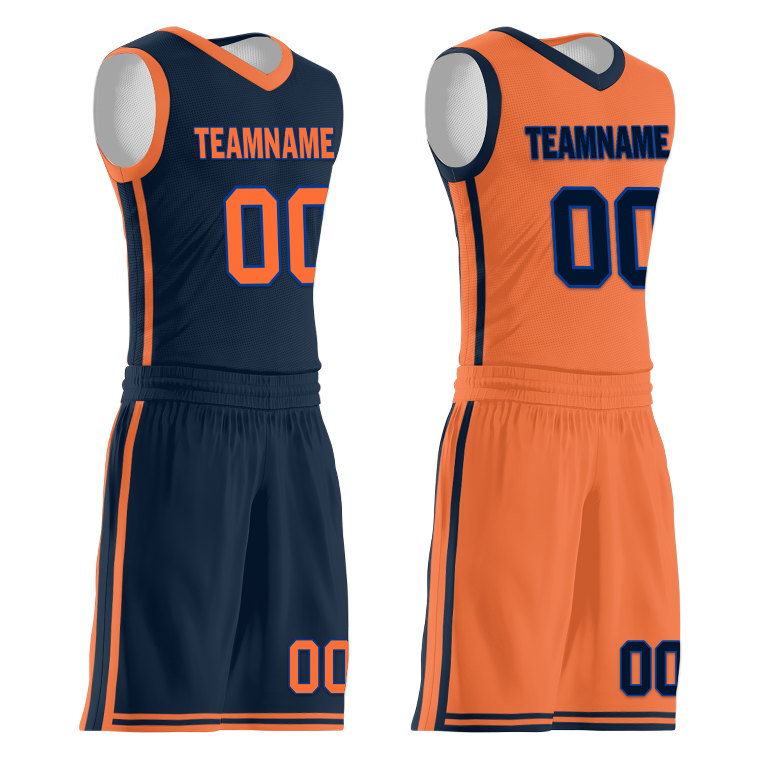 Custom Blue Orange Classic Style Reversible Basketball Uniform Personalized COOLMAX BBJR-D017015