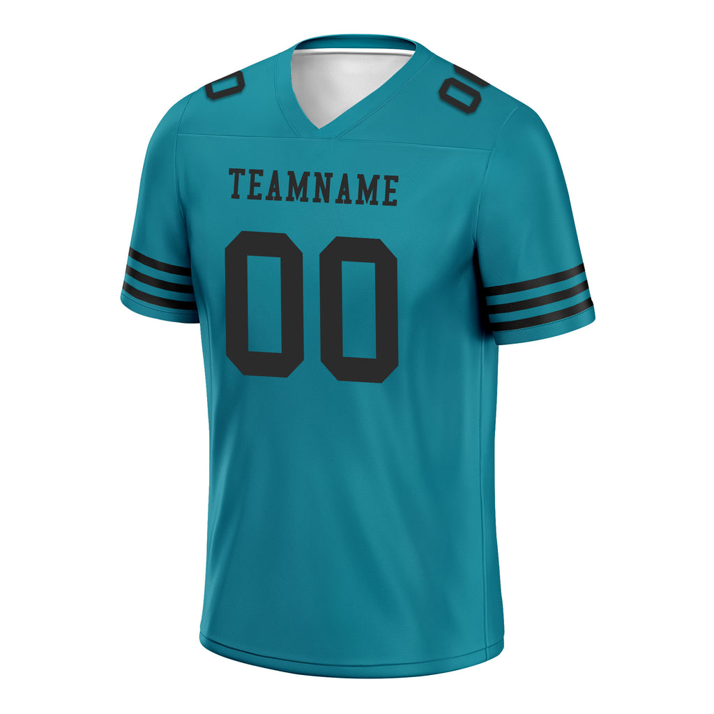 Custom Teal Black Striped Sleeves Personalized Authentic Football Jersey FBJ02-D06042