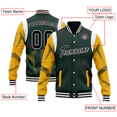 Custom Green Green Bay Jacket Bomber Full-Snap Varsity Letterman Personalized Jacket FZ005-D025004-13