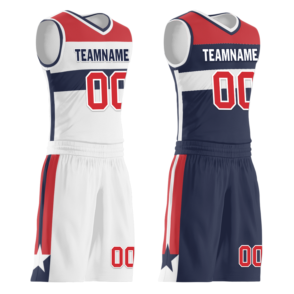 Custom White Blue Classic Style Reversible Basketball Uniform Personalized COOLMAX BBJR-D017023