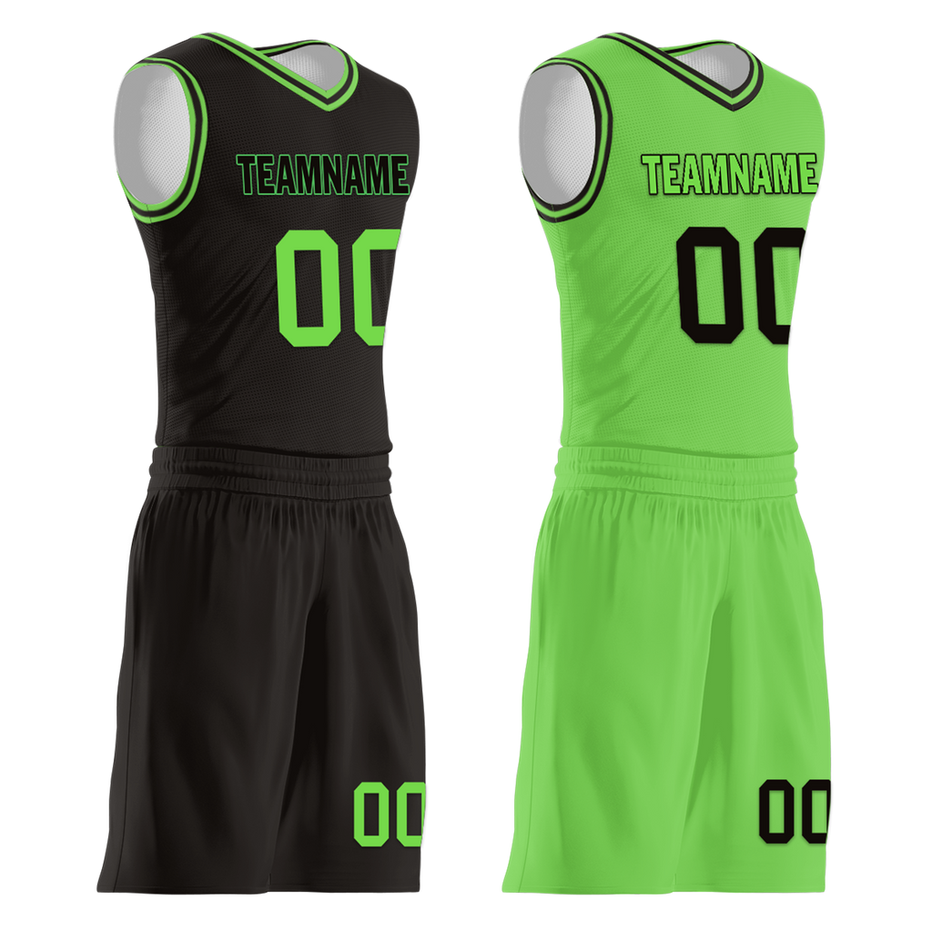 Custom Black Green Classic Style Reversible Basketball Uniform Personalized COOLMAX BBJR-D017049