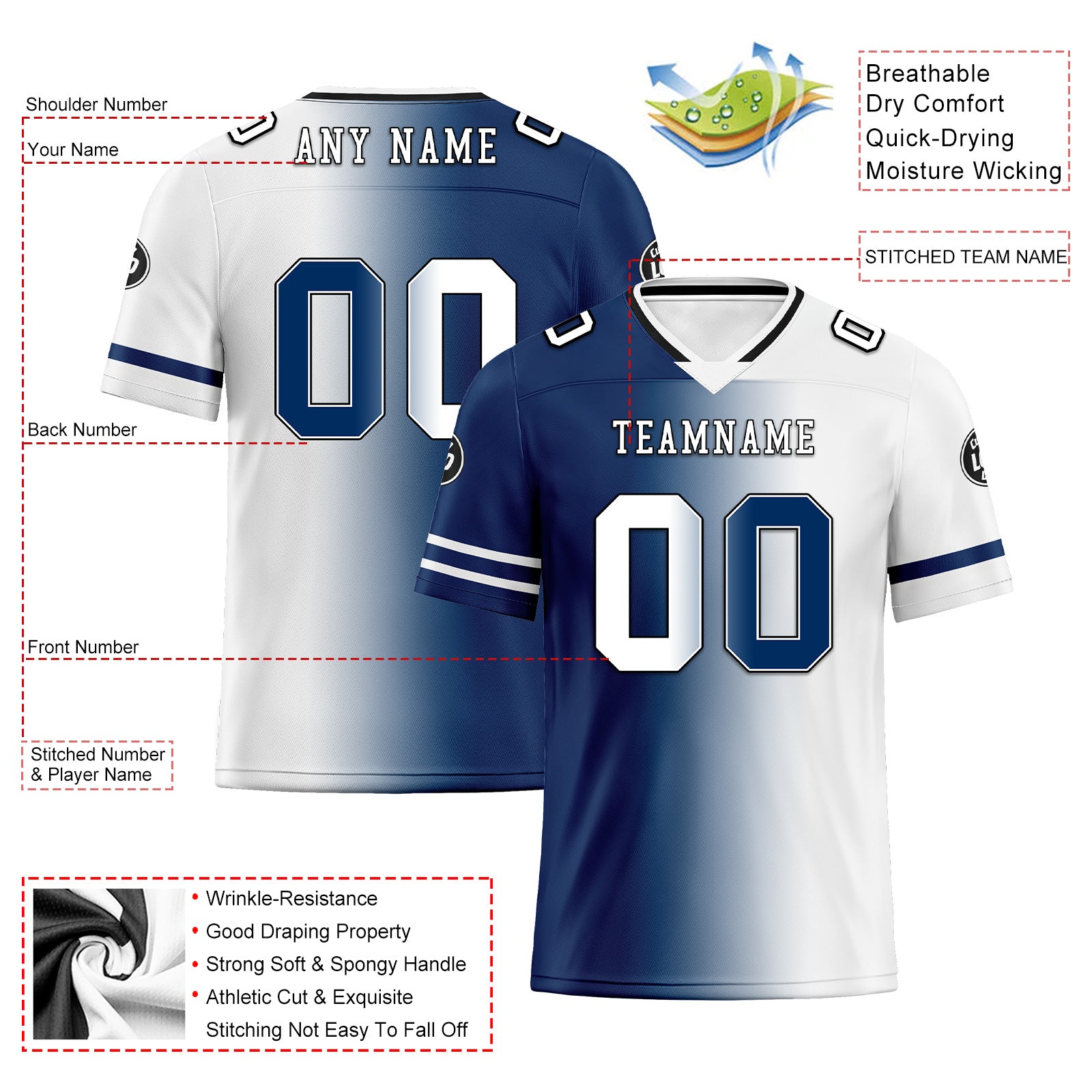 Custom Blue White Indiana Personalized Authentic Football Jersey FBJ02-D028017-23
