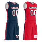 Custom Blue Red Classic Style Reversible Basketball Uniform Personalized COOLMAX BBJR-D017021