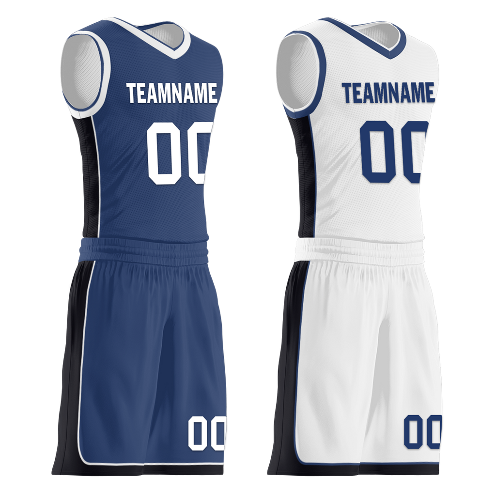 Custom Blue White Classic Style Reversible Basketball Uniform Personalized COOLMAX BBJR-D017053