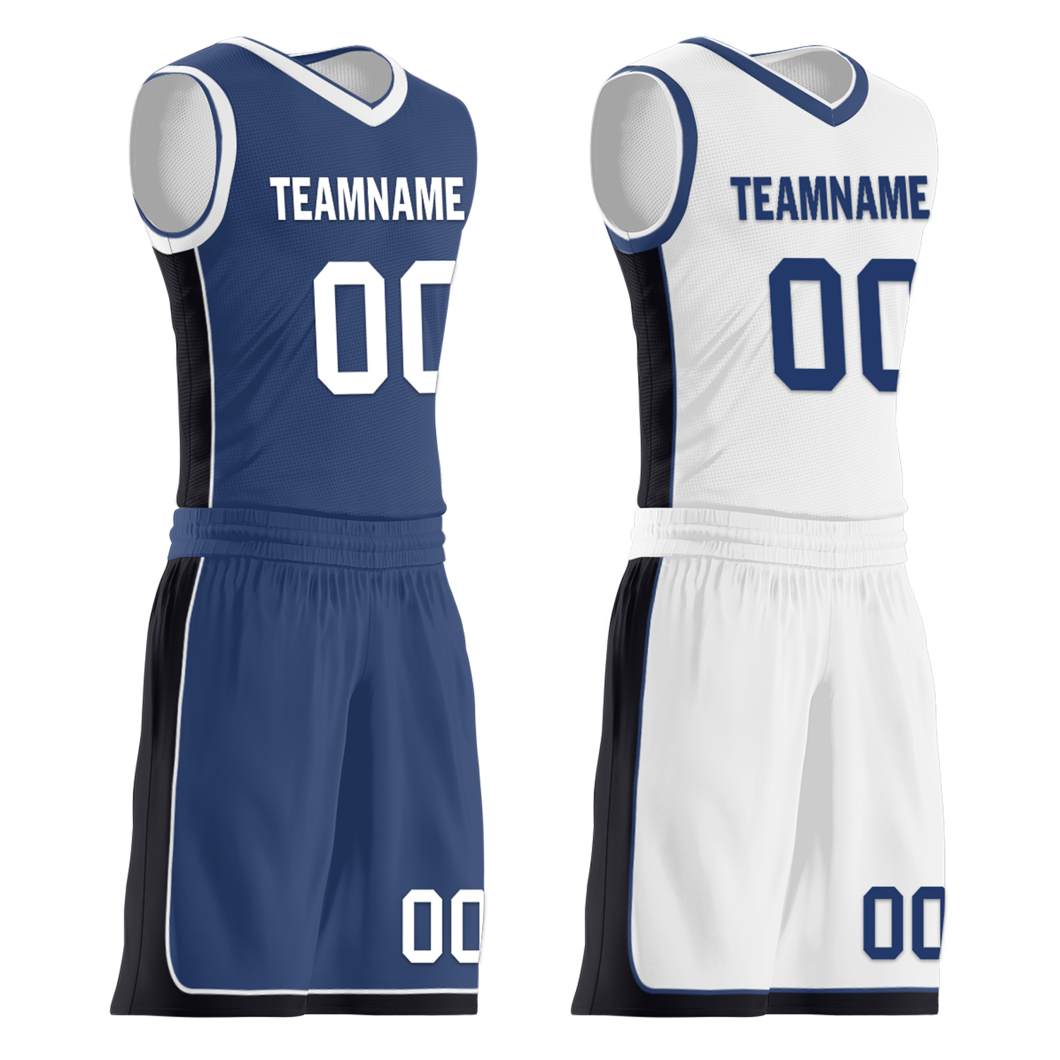 Custom Blue White Classic Style Reversible Basketball Uniform Personalized COOLMAX BBJR-D017053
