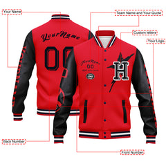 Custom Red Blue Houston Jacket Bomber Full-Snap Varsity Letterman Personalized Jacket FZ005SX-D020290-12