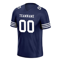 Custom Dark Blue White Striped Sleeves Personalized Authentic Football Jersey FBJ02-D06035