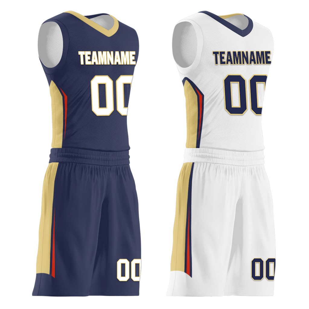 Custom Blue White Classic Style Reversible Basketball Uniform Personalized COOLMAX BBJR-D017050