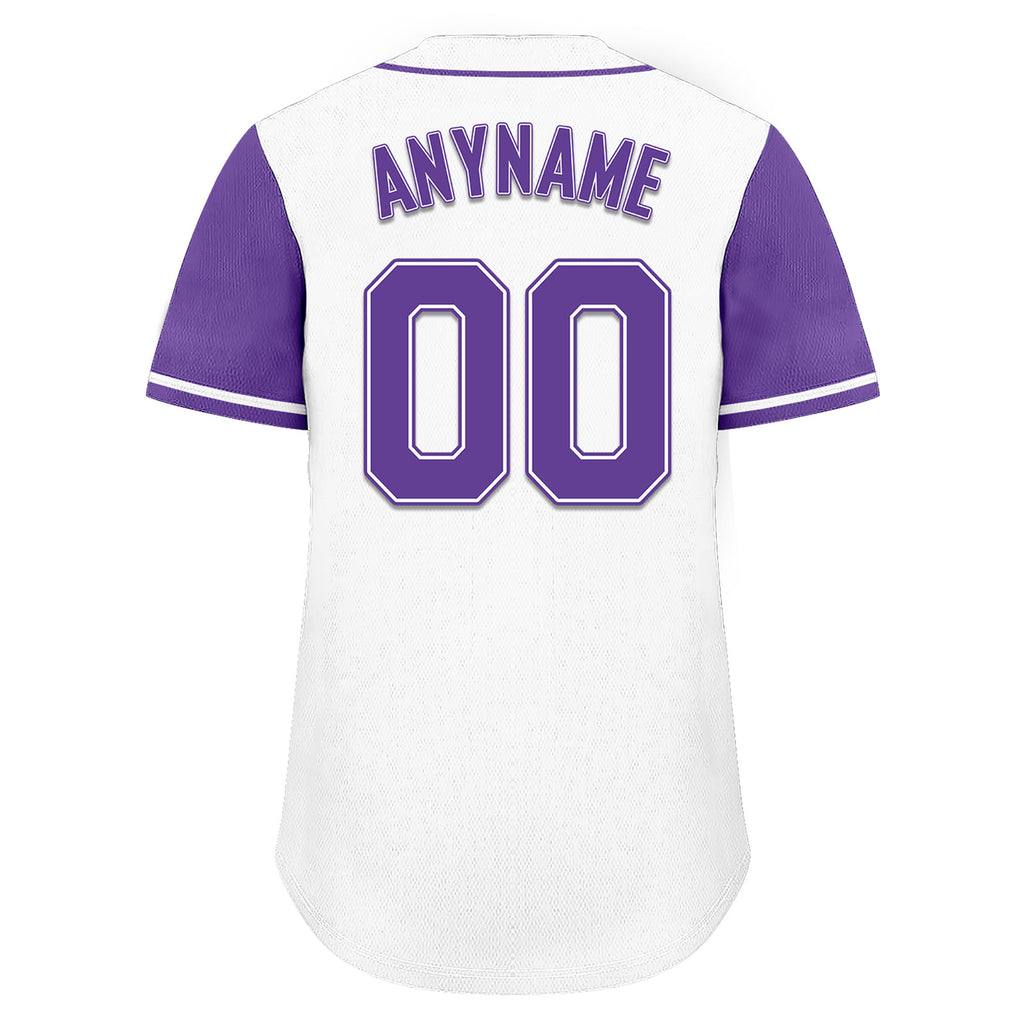 Custom White Purple Raglan Sleeves Personalized Authentic Baseball Jersey BSBJ01-D020200-13