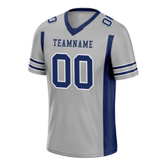 Custom Gray Blue Striped Sleeves Personalized Authentic Football Jersey FBJ02-D06046