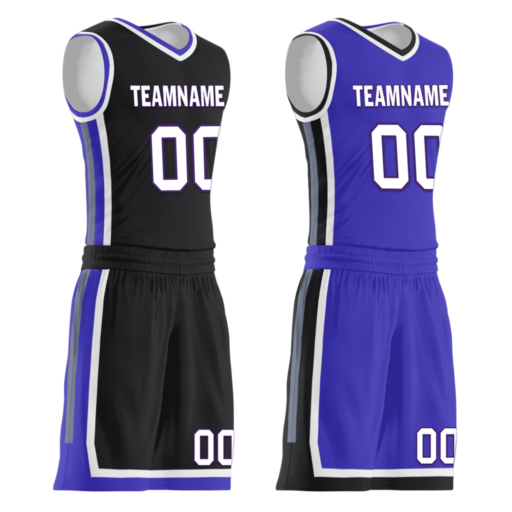 Custom Black Blue Classic Style Reversible Basketball Uniform Personalized Ordinary BBJR-D017036