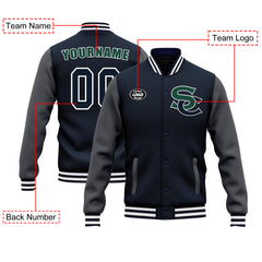 Custom Blue Gray Jacket Bomber Full-Snap Varsity Letterman Personalized Jacket FZ005-D020255-10