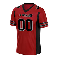 Custom Black Red Striped Sleeves Personalized Authentic Football Jersey FBJ02-D06075