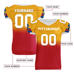 Custom Red Yellow Blue Fade Fashion Pittsburgh High-Performance American Football Jersey FBJ06-D020252-30