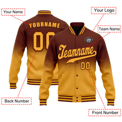 Custom Brown Yellow Fade Fashion Jacket Bomber Full-Snap Varsity Letterman Personalized Jacket FZ005-D020229-12