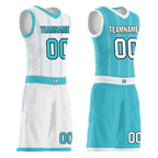 Custom White Blue Classic Style Reversible Basketball Uniform Personalized COOLMAX BBJR-D017013