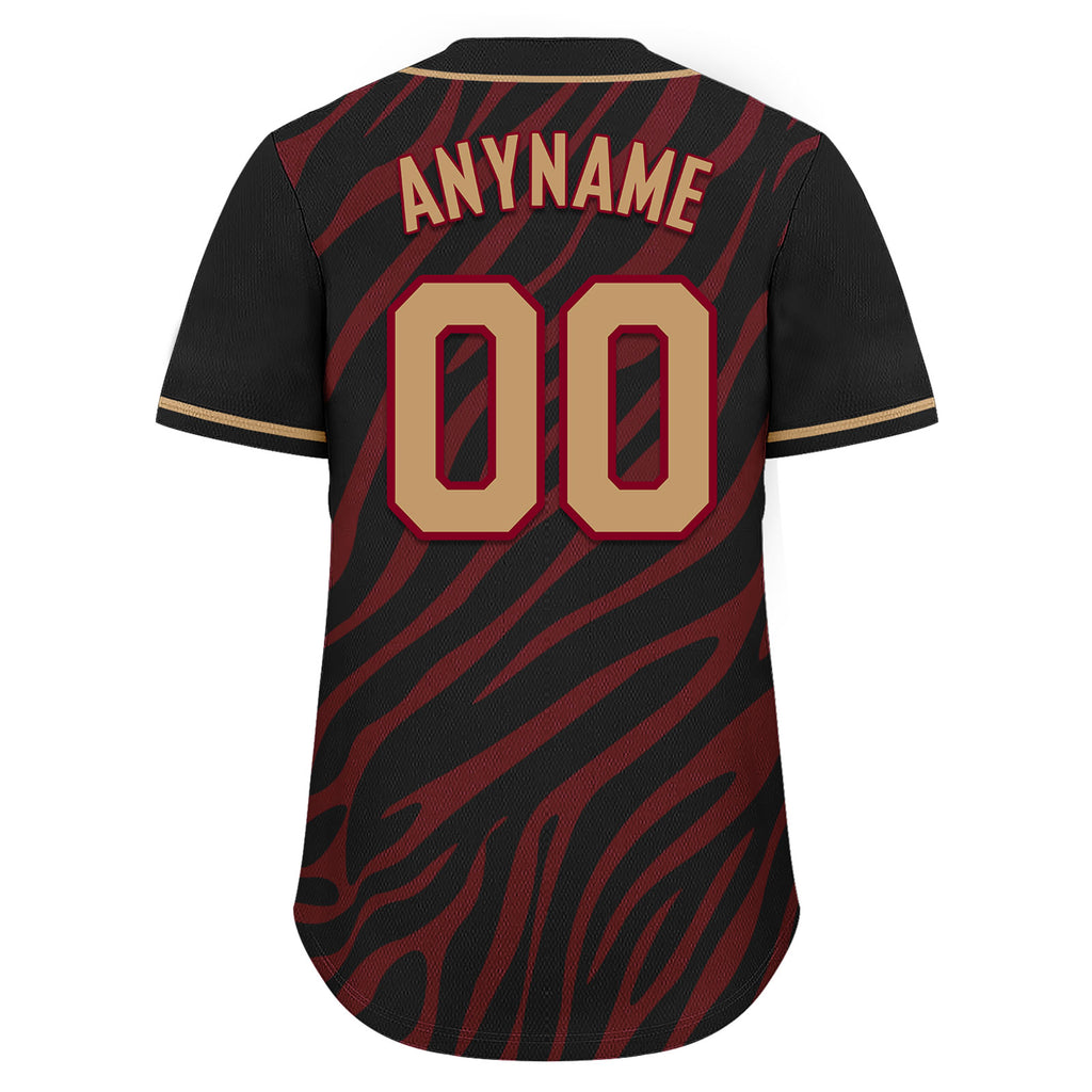 Custom Black Burgundy Zebra Pattern Personalized Authentic Baseball Jersey BSBJ01-D020201-9