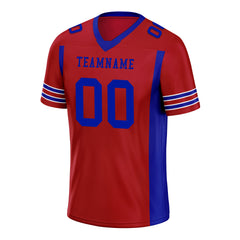 Custom Blue Red Striped Sleeves Personalized Authentic Football Jersey FBJ02-D06057