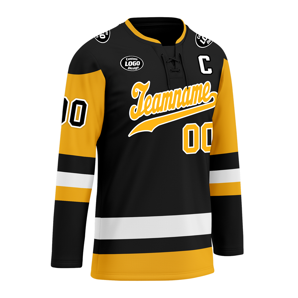 Custom Black Yellow Personalized Hockey Jersey HCKJ01-D0a7009
